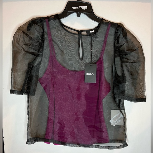 DKNY Puff Sleeve Camisole T-Shirt Black - Picture 3 of 4